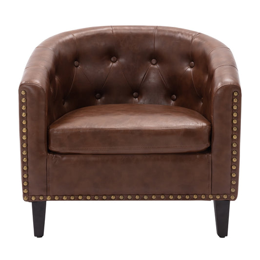 Gewnee PU Leather Accent Chair, Tufted Wingback Barrel Chairs with Nailhead Trim Design,Brown