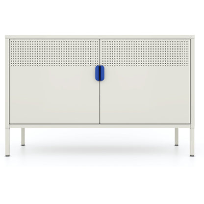 Gewnee 2 Door Wide Metal Locker Accent Storage Cabinet with Adjustable Shelves for Kitchen Living Room, Beige