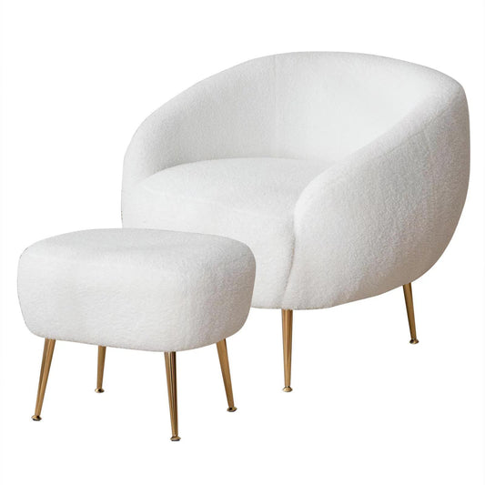 Gewnee Modern Accent Chair,Armchair with Ottoman for Living Room,White