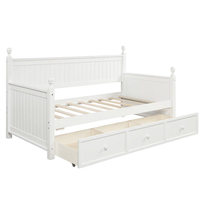 Gewnee Solid Wood Twin Size Daybed with Three Drawers,Storage Daybed For Kids,White