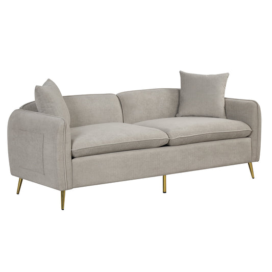 Gewnee 3-Seater Sofa Couch, 77" Modern Velvet Sofa with Armrest Pockets and Pillows,Gray