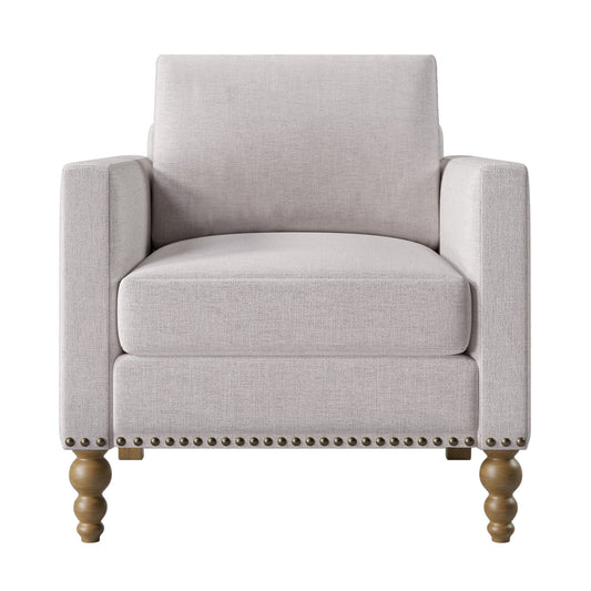 Gewnee Upholstered Accent Chair, Comfy Armchair with Nailhead Trim and Wooden Legs,Beige