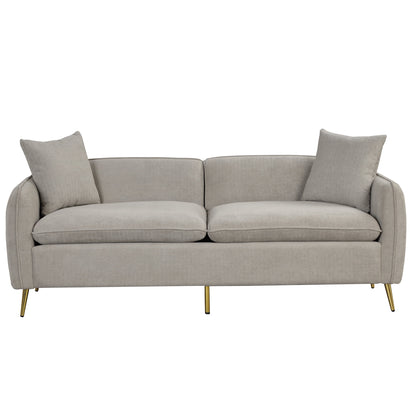 Gewnee 3-Seater Sofa Couch, 77" Modern Velvet Sofa with Armrest Pockets and Pillows,Gray