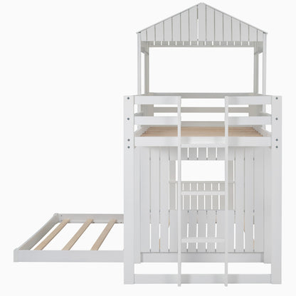 Wooden Twin Over Full Bunk Bed, Loft Bed with Playhouse