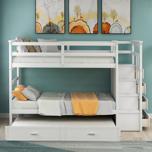 Gewnee Solid Wood Bunk Bed, Hardwood Twin Over Twin Bunk Bed