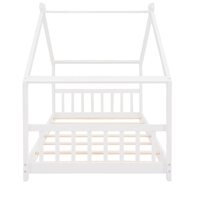 Twin Size House Bed Wood Bed, White