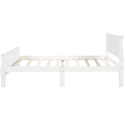 Queen Size Wood Platform Bed with Headboard and Wooden Slat Support (White)