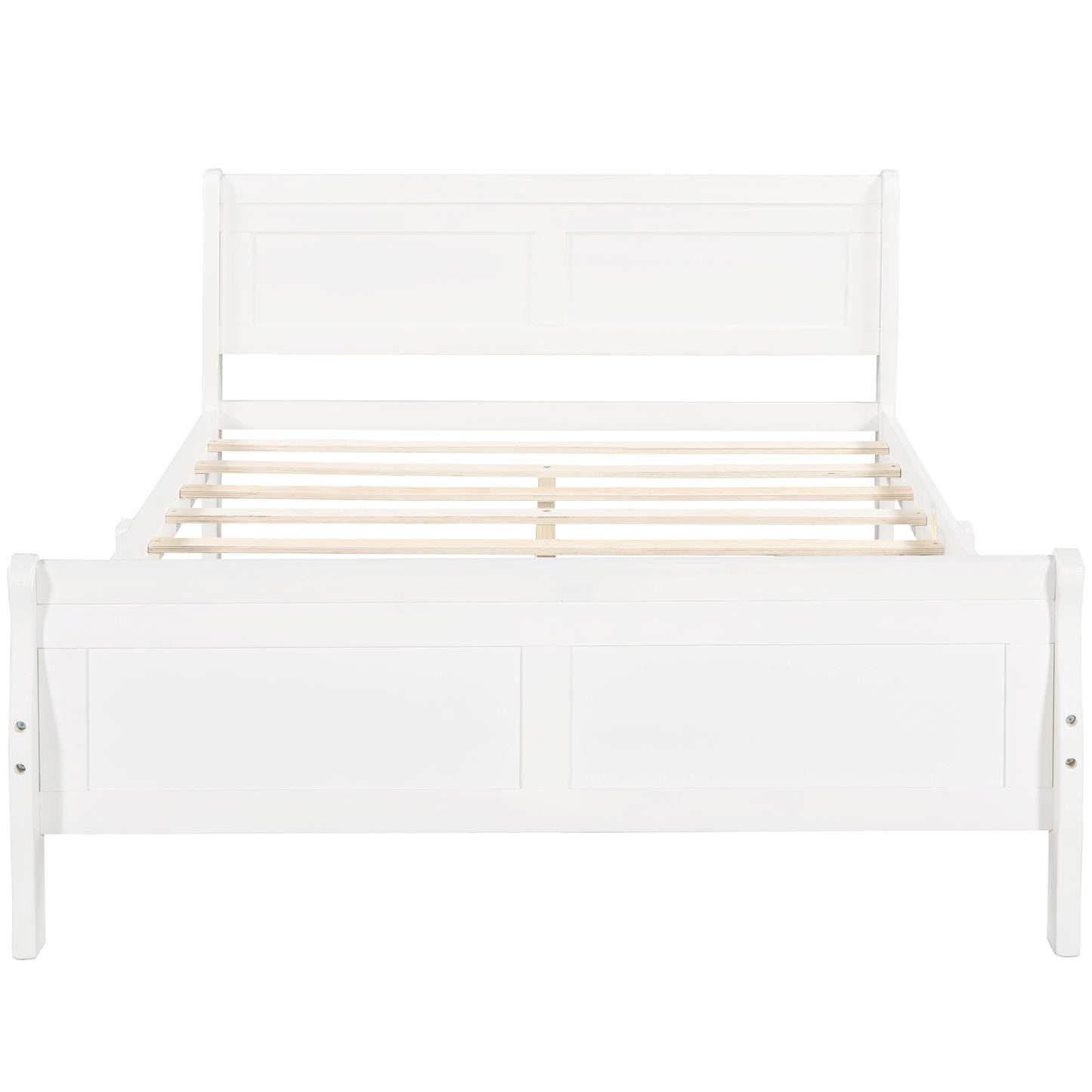 Queen Size Wood Platform Bed with Headboard and Wooden Slat Support (White)