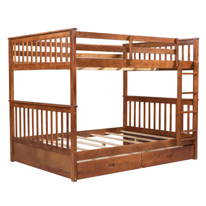 Full-Over-Full Bunk Bed with Ladders and Two Storage Drawers