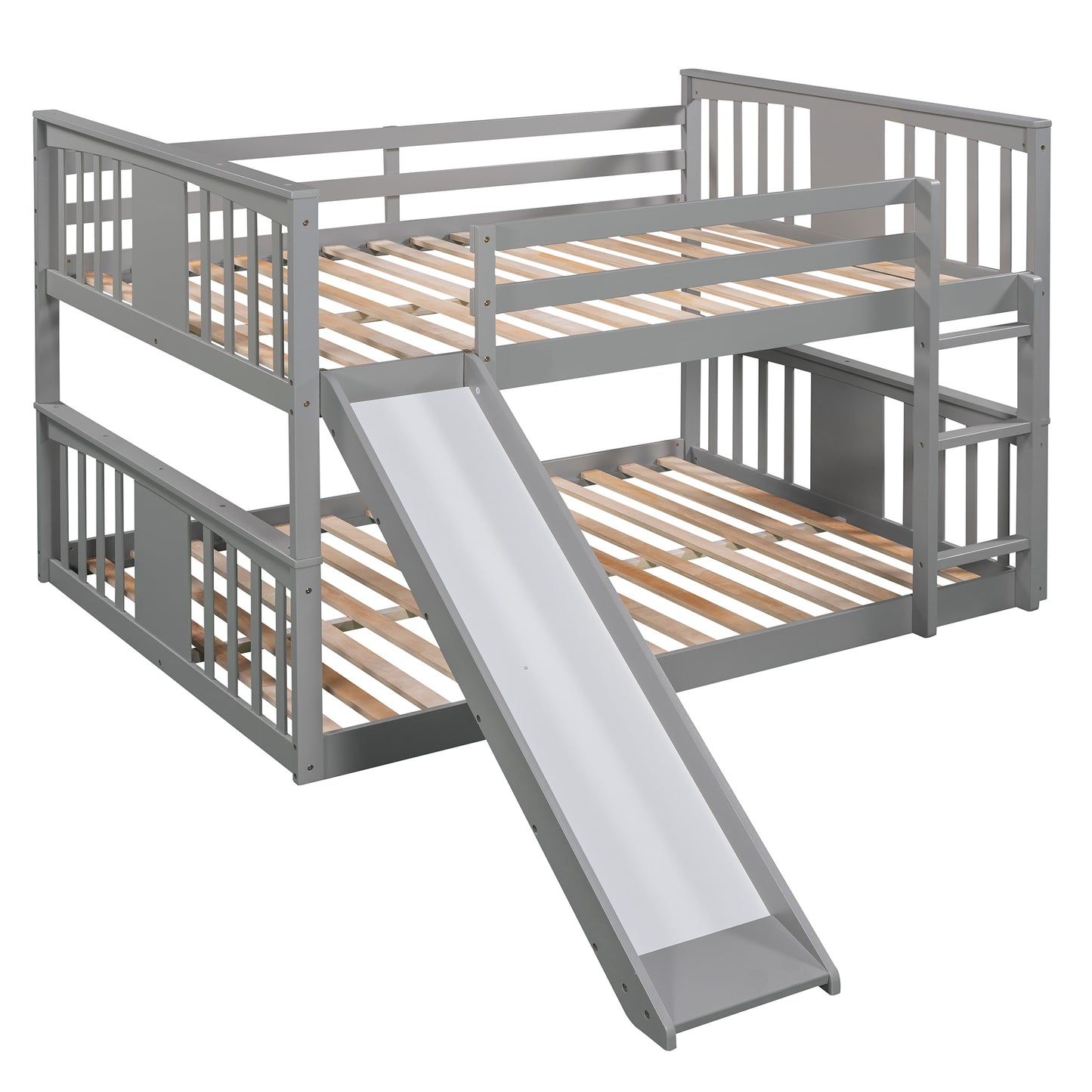 Full Over Full Bunk Bed with Ladder with Slide, Gray