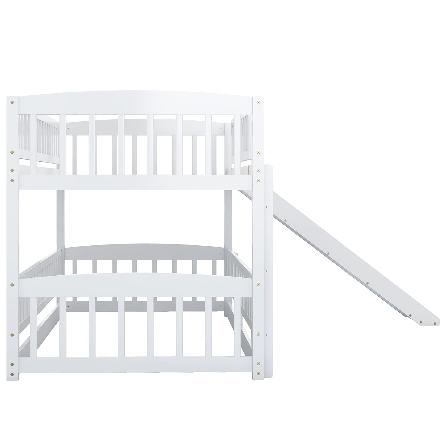 Bunk Bed with Slide,Twin Over Twin Low Bunk Bed with Fence and Ladder