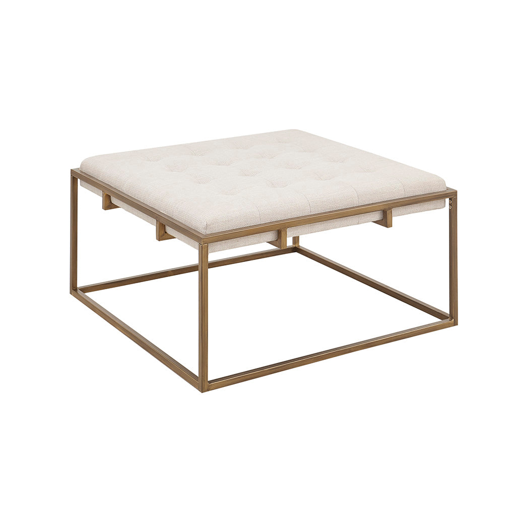 Square Shape Button-tufted Upholstered Metal Base Ottoman/Coffee Table