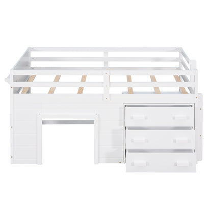 Twin Size Loft Bed with Cabinet and Shelf - White