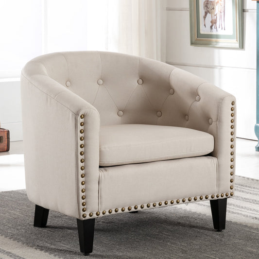 Gewnee Comfy Accent Chair Armchair, Tufted Wingback Barrel Chairs with Nailhead Trim Design,Beige