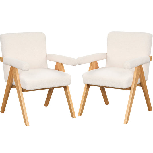 Gewnee Solid Wood Upholstered Accent Chair with Arm Pads,Set of 2,White