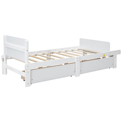 Twin Bed with Footboard Bench,2 drawers,White