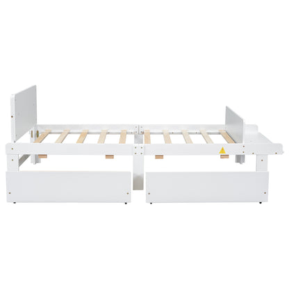 Twin Bed with Footboard Bench,2 drawers,White