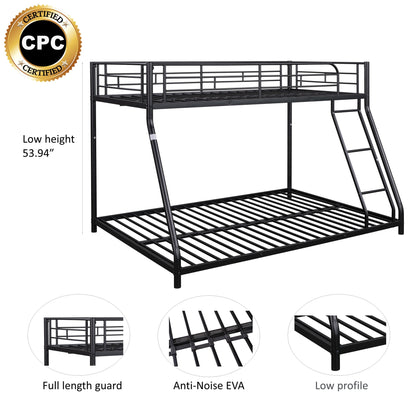 Gewnee Metal Twin over Full Bunk Bed with Ladder & Safety Guardrail for Kids Room,Black