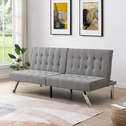 Gewnee Convertible Futon Sofa Bed Adjustable Sleeper with Stainless Steel Legs,Gray