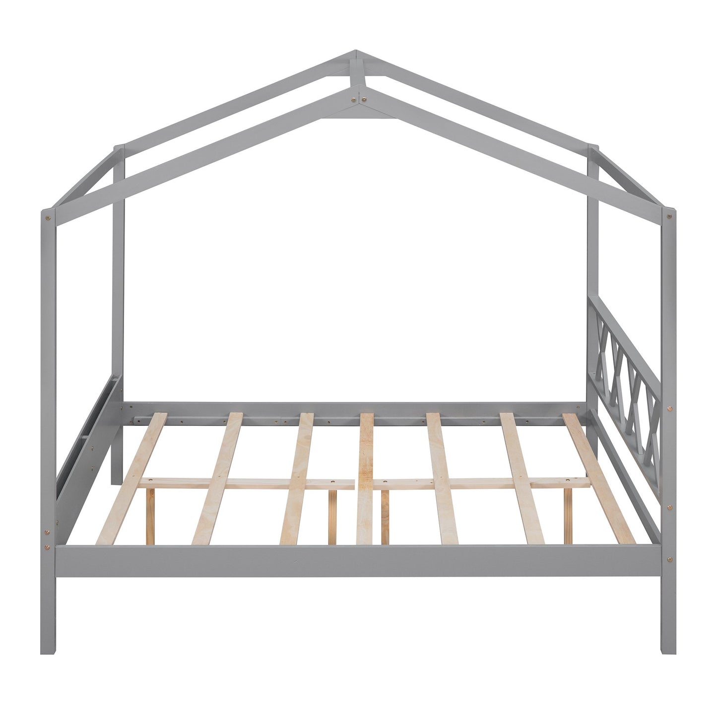 Gewnee Full Size Wood House Bed Frame with Headboard, Footboard, and Storage Space,Gray