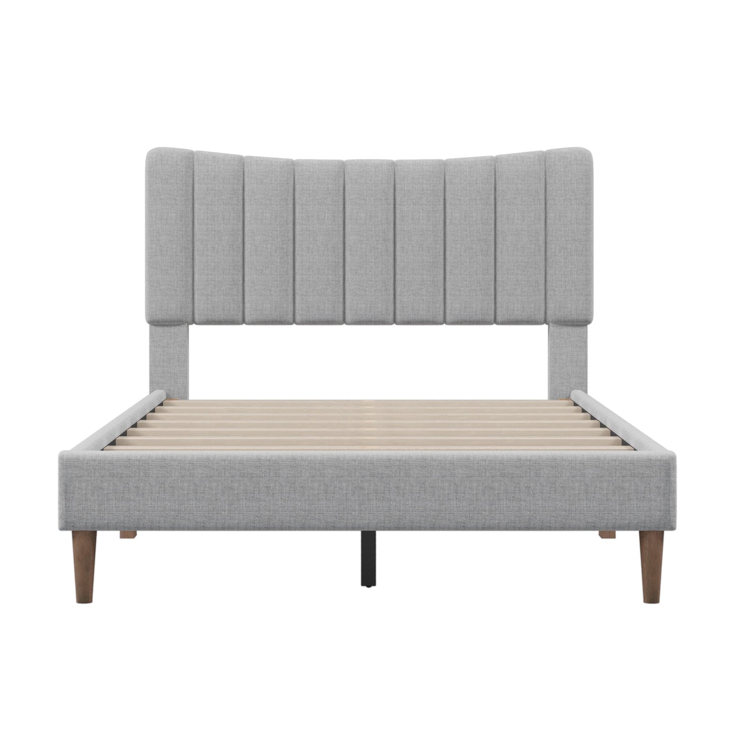 Gewnee Upholstered Full Platform Bed Frame with Tufted Headboard and Solid Wood Legs,Gray