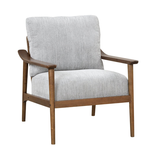 Gewnee Mid Century Accent Chair with Solid Wood Armrests,Fabric Upholstered Armchair ,Brown