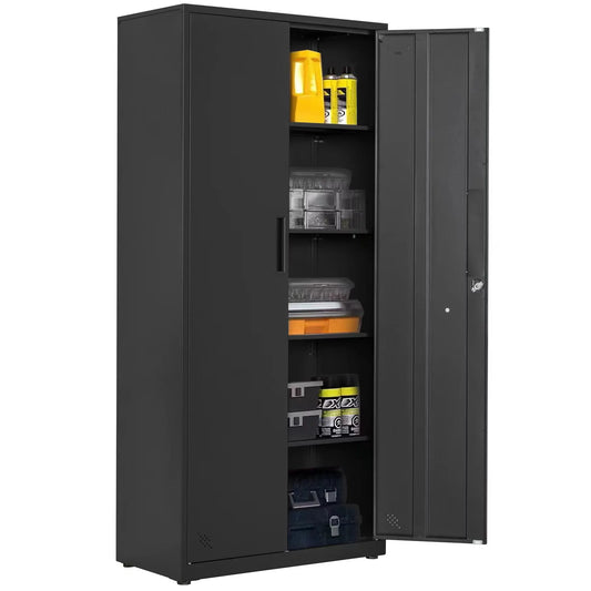 Gewnee Metal Storage Cabinet, Steel Garage Cabinet Office Cabinet with Adjustable Shelves & Locking Doors,Black