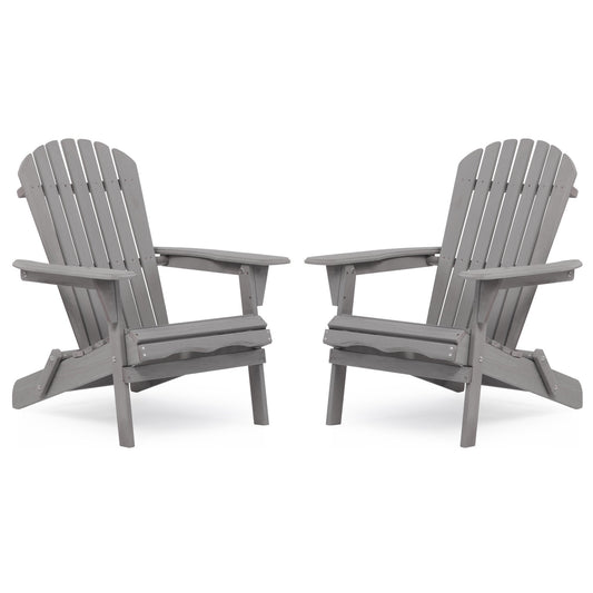 Gewnee Folding Wood Adirondack Chairs Set of 2, Outdoor Patio Chairs, Grey