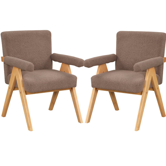 Gewnee Solid Wood Upholstered Accent Chair with Arm Pads,Set of 2,Brown