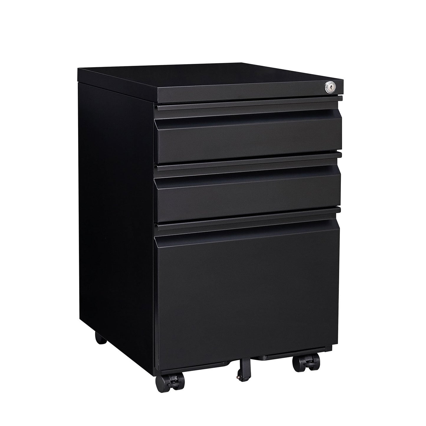 Gewnee 3 Drawer Mobile Office File Cabinet with Lock, Under Desk Metal Movable Filing Cabinet, Lateral Storage Cabinet,Black