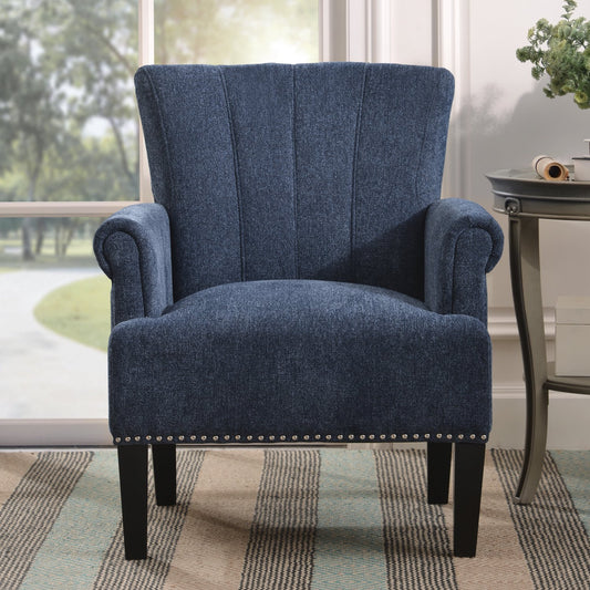 Gewnee Modern Armchair,Upholstered Accent Chairs Lounge Chair with Nailhead Trim Design,Dark Blue
