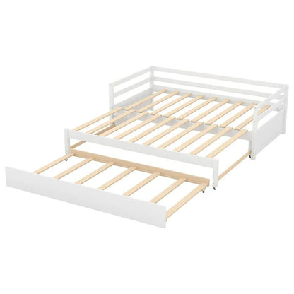 Gewnee Twin Size Daybed, Convertible Double Twin Size with Trundle, White