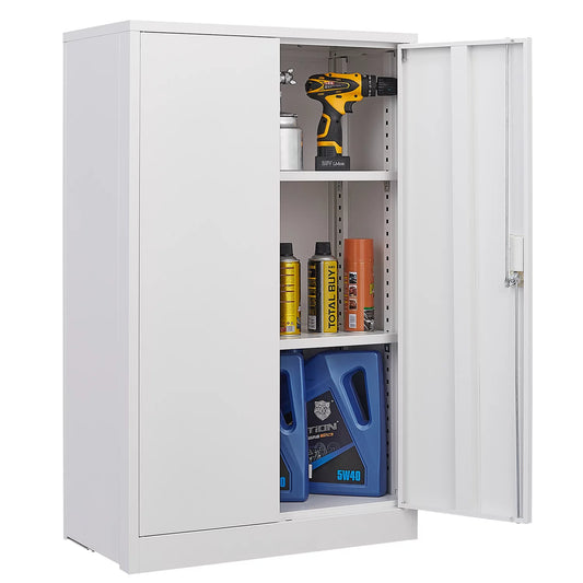 Gewnee Metal Storage Cabinet, 42 inch Folding Garage Cabinets with Adjustable Shelves and Locking Doors,White,SC015WT