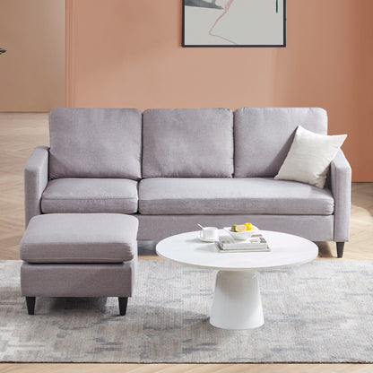 Gewnee Sectional Sofa with Side Pockets,3 Seater Sofa with Ottoman,Gray