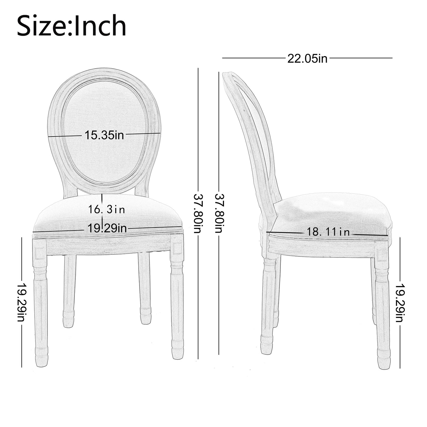 French Country Fabric Dining Chairs Set of 2 W21232647